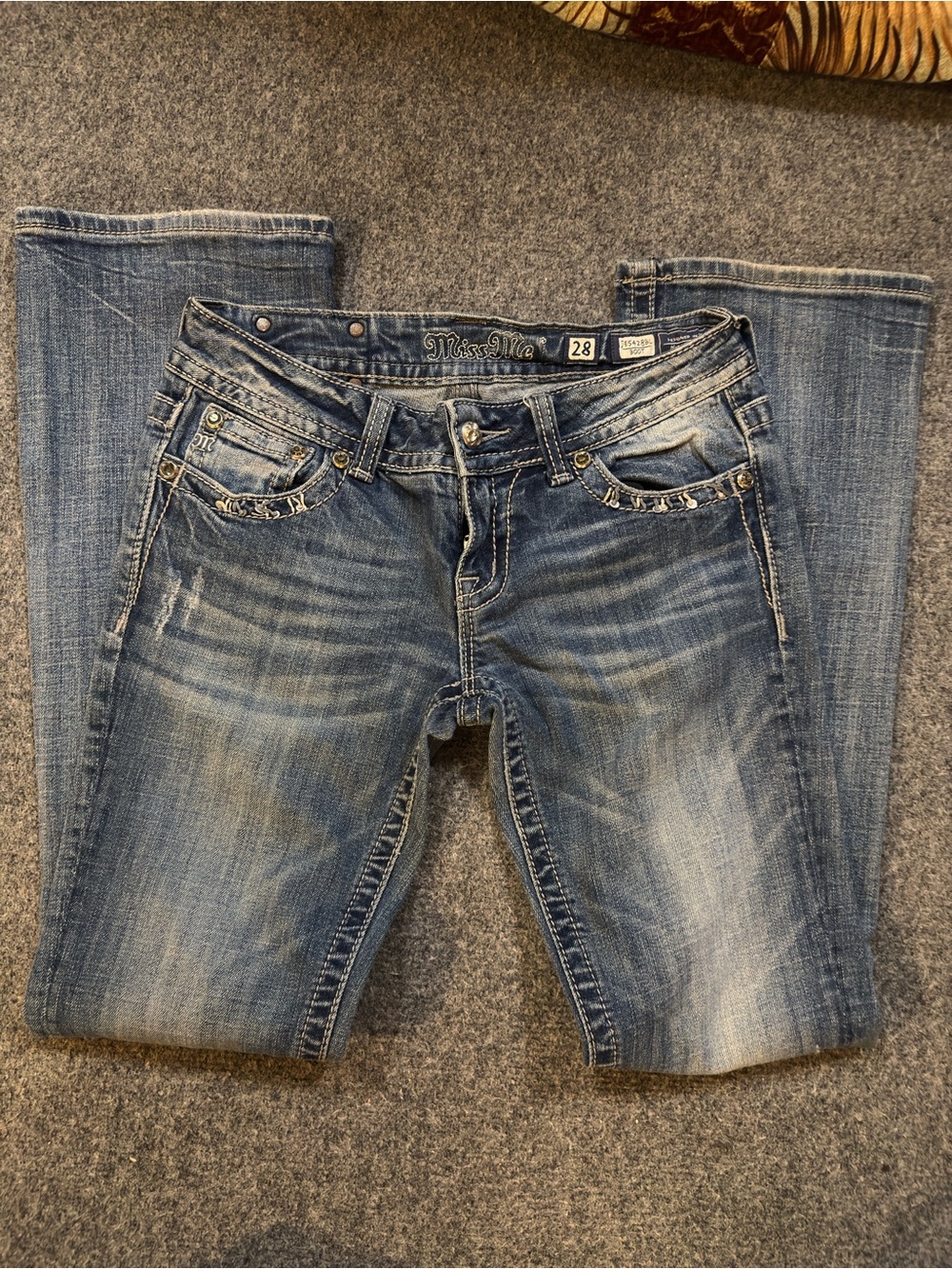 Miss Me Women's Blue Distressed SequinBootcut Jeans - Size 28